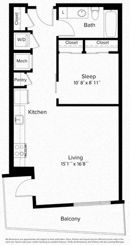 1 bed 1 bath floorplan O at Fort Totten Square, Washington